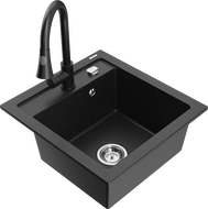 Mexen Vito Granitspüle 1-Schüssel mit Küchenarmatur Elia, schwarz/silber metallic - 6503-73-670101-70