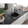 Mexen Vito granitische spoelbak met 1 bak en keukenmengkraan Elia, zwart/goud metallic - 6503-75-670101-00