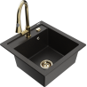 Mexen Vito Granit-Lavabo mat enger Kichenkraan Elia, schwaarz/gëllener Metallescheen - 6503-75-670101-50