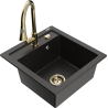 Mexen Vito granite sink 1-bowl with kitchen faucet Elia, black/gold metallic - 6503-75-670101-50