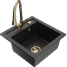 Mexen Vito lavello in granito 1-vasca con rubinetto cucina Elia, nero/oro metallico - 6503-75-670101-50