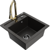 Mexen Vito fregadero de granito de 1 cámara con grifo de cocina Elia, negro/oro metálico - 6503-75-670101-50-B