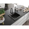 Mexen Vito granite kitchen sink with 1 chamber and Elia kitchen faucet, black/gold metallic - 6503-75-670101-70-B