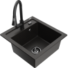 Mexen Vito évier en granit 1 bac avec robinet de cuisine Elia, noir/doré métallique - 6503-75-670101-70-B