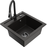 Mexen Vito granieten spoelbak 1-compartiment met keukenmengkraan Elia, zwart/gouden metallic - 6503-75-670101-70-B