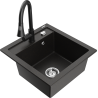 Mexen Vito granitstenen spoelbak 1-kamer met keukenmengkraan Elia, zwart/gouden metallic - 6503-75-670101-70