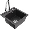 Mexen Vito granīta izlietne ar vienu nodalījumu un virtuves jaucējkrānu Elia, melna ar plankumiem - 6503-76-670101-00
