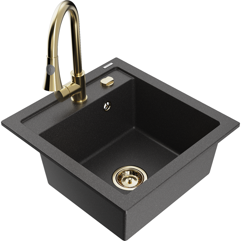Mexen Vito 1-Bowl Granite Sink with Elia Kitchen Tap, Speckled Black - 6503-76-670101-50