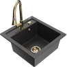 Mexen Vito fregadero de granito de 1 cubeta con grifo de cocina Elia, negro moteado - 6503-76-670101-50