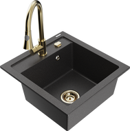 Mexen Vito fregadero de granito de 1 tazón con grifo de cocina Elia, negro moteado - 6503-76-670101-50