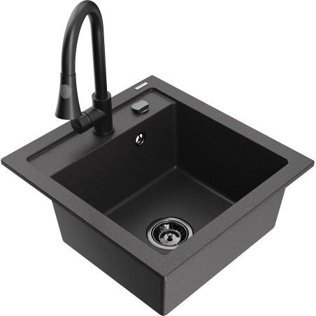 Mexen Vito fregadero de granito de un seno con grifo de cocina Elia, negro moteado - 6503-76-670101-70-B