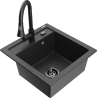 Mexen Vito fregadero de granito de un seno con grifo de cocina Elia, negro moteado - 6503-76-670101-70-B