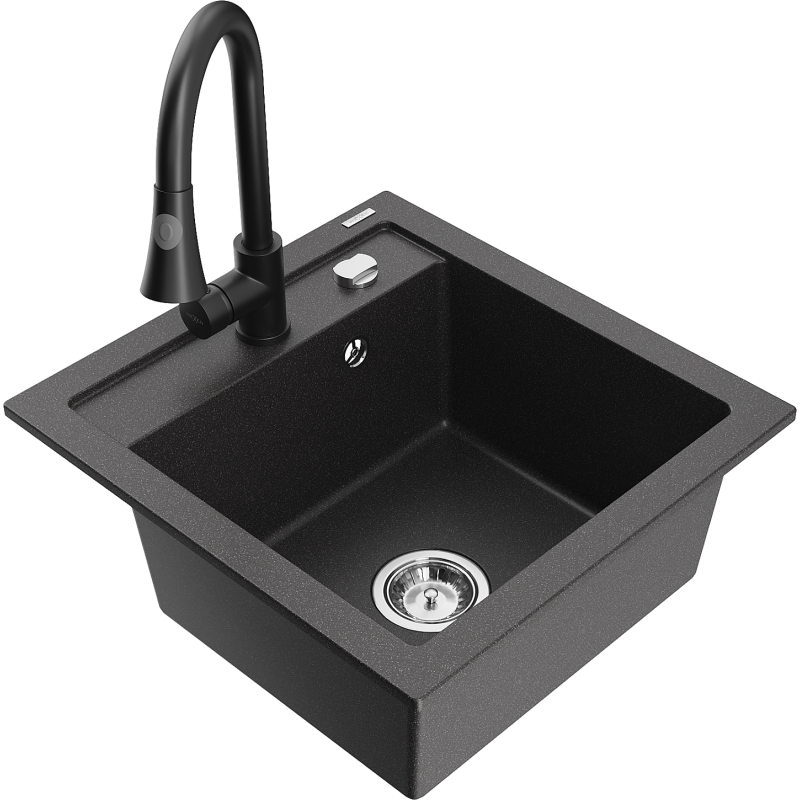 Mexen Vito lava-loiça de granito de 1 cuba com misturadora de cozinha Elia, preto com manchas - 6503-76-670101-70