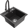 Mexen Vito fregadero de granito de 1 compartimento con grifo de cocina Elia, negro moteado - 6503-76-670101-76
