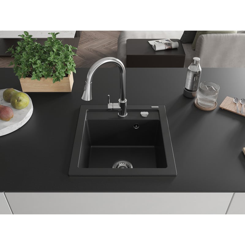 Mexen Vito 1-Bowl Granite Sink with Elia Kitchen Tap, Black - 6503-77-670101-00