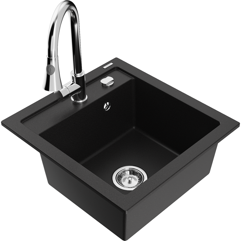 Mexen Vito 1-Bowl Granite Sink with Elia Kitchen Tap, Black - 6503-77-670101-00