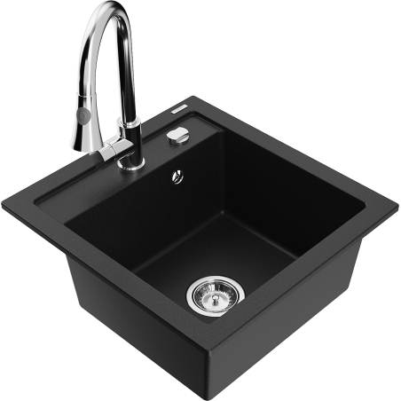 Mexen Vito fregadero de granito de 1 compartimento con grifo de cocina Elia, negro - 6503-77-670101-00