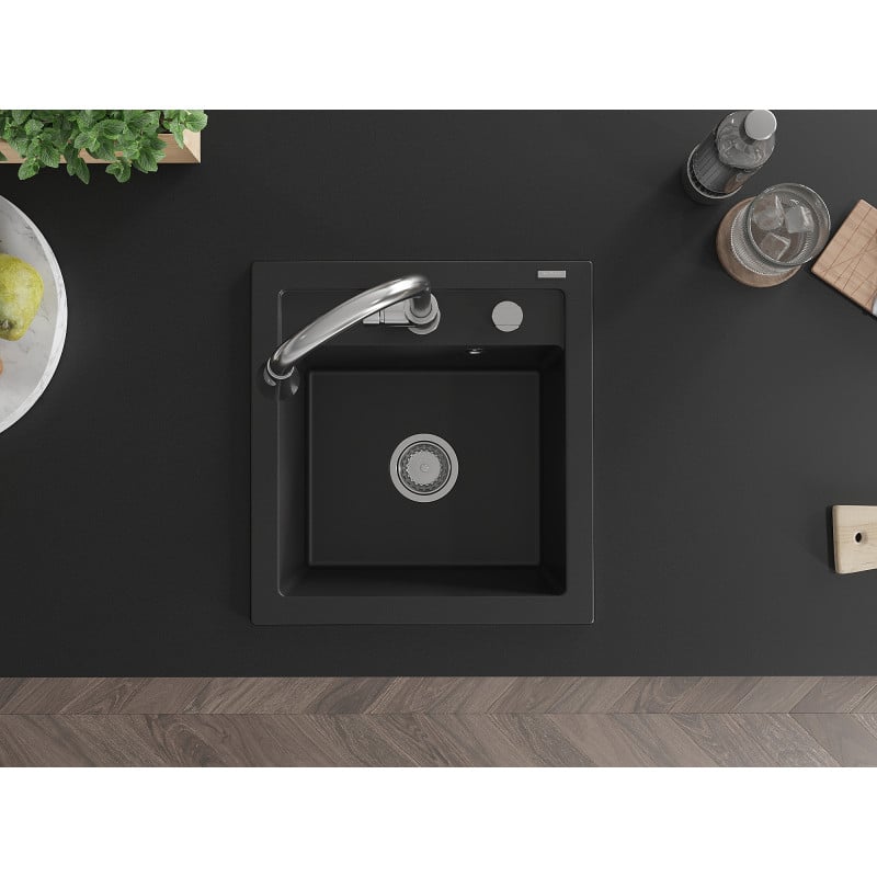 Mexen Vito 1-Bowl Granite Sink with Elia Kitchen Tap, Black - 6503-77-670101-00