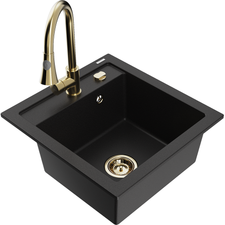 Mexen Vito fregadero de granito de 1 cubeta con grifo de cocina Elia, negro - 6503-77-670101-50