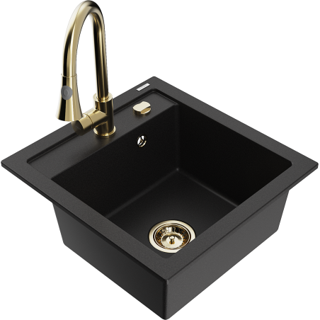 Mexen Vito lavello da cucina in granito a 1 vasca con rubinetto da cucina Elia, nero - 6503-77-670101-50
