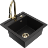 Mexen Vito lava-louça de granito de 1 bacia com torneira de cozinha Elia, preto - 6503-77-670101-50