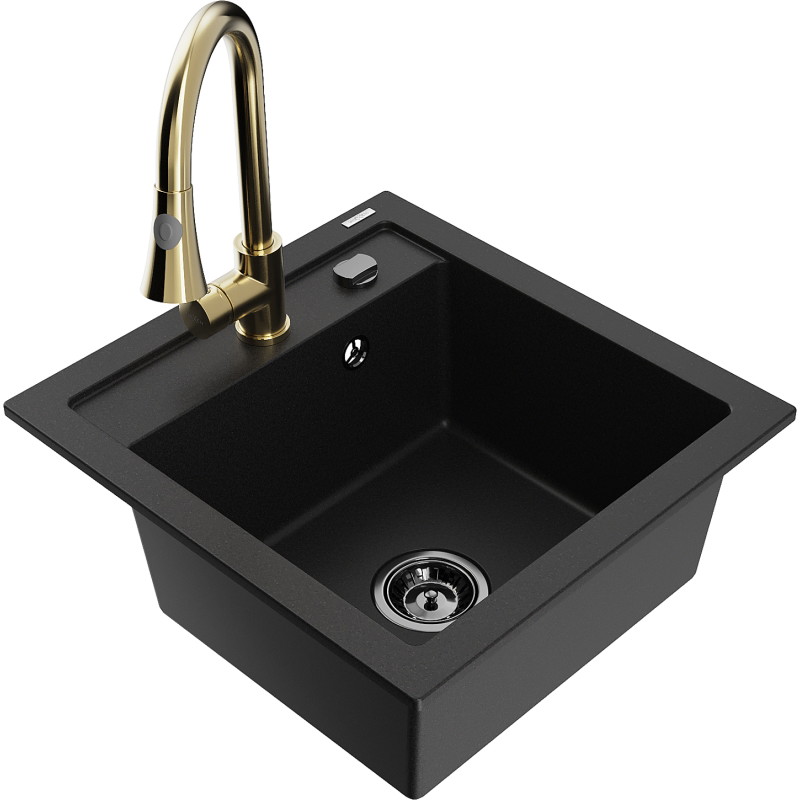 Mexen Vito fregadero de granito de 1 tina con grifo de cocina Elia, negro - 6503-77-670101-50-B