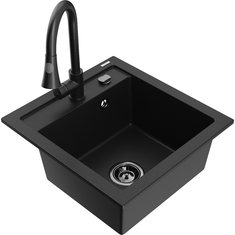 Mexen Vito fregadero de granito de 1 seno con grifo de cocina Elia, negro - 6503-77-670101-70-B