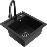Mexen Vito fregadero de granito de 1 seno con grifo de cocina Elia, negro - 6503-77-670101-70-B