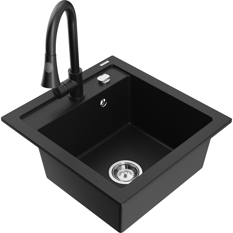 Mexen Vito lava-loiça de granito de 1 câmara com torneira de cozinha Elia, preto - 6503-77-670101-70
