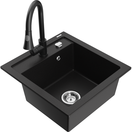 Mexen Vito granitē izlietne ar 1 nodalījumu un virtuves jaucējkrānu Elia, melna - 6503-77-670101-70