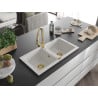 Mexen Mario 2-bowl granite sink with Elia kitchen tap, white - 6504-20-670101-50