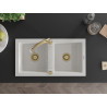 Mexen Mario granit gootsteen 2-kamer met keukenkraan Elia, wit - 6504-20-670101-50