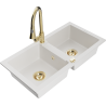 Mexen Mario 2-bowl granite sink with Elia kitchen tap, white - 6504-20-670101-50