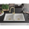 Mexen Mario 2-bowl granite sink with Elia kitchen tap, white - 6504-20-670101-50