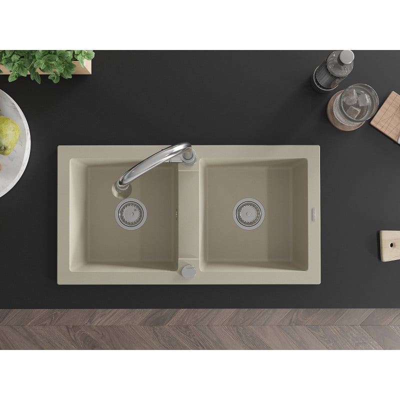 Mexen Mario Granitspüle 2-Kammer mit Küchenarmatur Elia, beige - 6504-69-670101-00