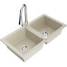 Mexen Mario double-bowl granite sink with Elia kitchen tap, beige - 6504-69-670101-00