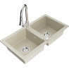 Mexen Mario granitische spoelbak met 2 bakken en keukenmengkraan Elia, beige - 6504-69-670101-00