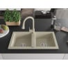 Mexen Mario évier en granit 2 bacs avec robinet de cuisine Elia, beige - 6504-69-670101-69