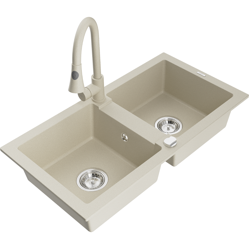 Mexen Mario Granit-Duebelliwwen mat 2-Kummer mat Kichenbatterie Elia, beige - 6504-69-670101-69
