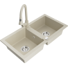 Mexen Mario évier en granit 2 bacs avec robinet de cuisine Elia, beige - 6504-69-670101-69