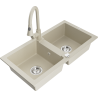 Mexen Mario fregadero de granito de 2 compartimentos con grifo de cocina Elia, beige - 6504-69-670101-69