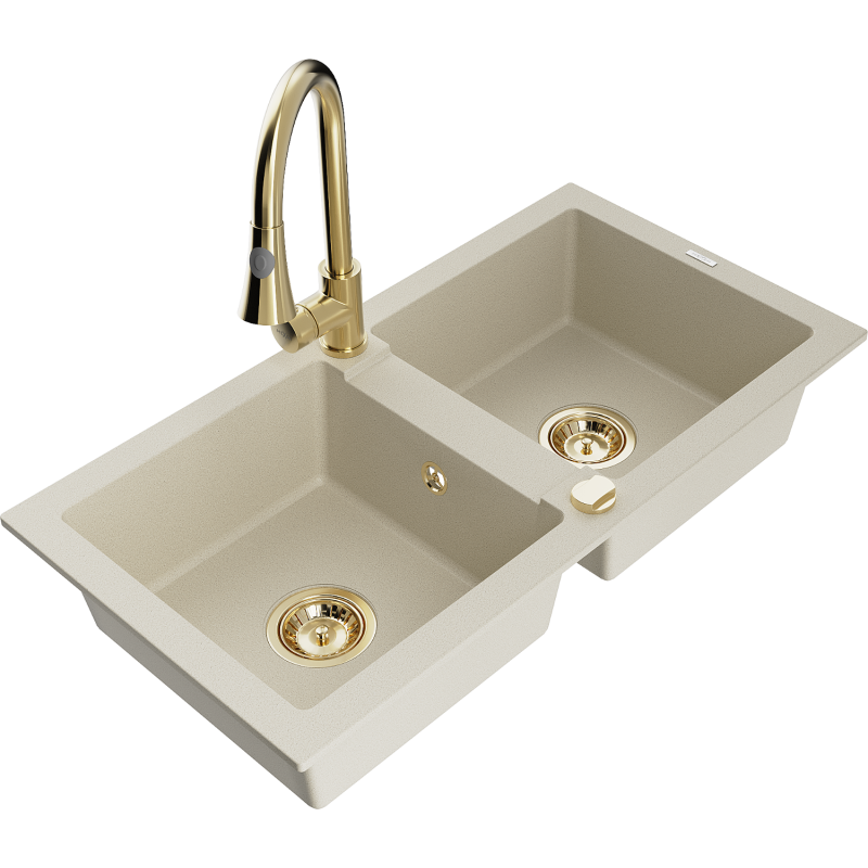 Mexen Mario Granitspullut mat 2-Schacht mat Kichenkran Elia, beige - 6504-69-670101-50