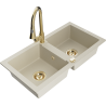 Mexen Mario 2-delige granieten gootsteen met keukenmengkraan Elia, beige - 6504-69-670101-50