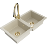 Mexen Mario granite double-bowl kitchen sink with Elia tap, beige - 6504-69-670101-50