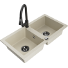 Mexen Mario évier en granit à 2 bacs avec robinet de cuisine Elia, beige - 6504-69-670101-70