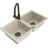 Mexen Mario granite double-bowl kitchen sink with Elia kitchen faucet, beige - 6504-69-670101-70