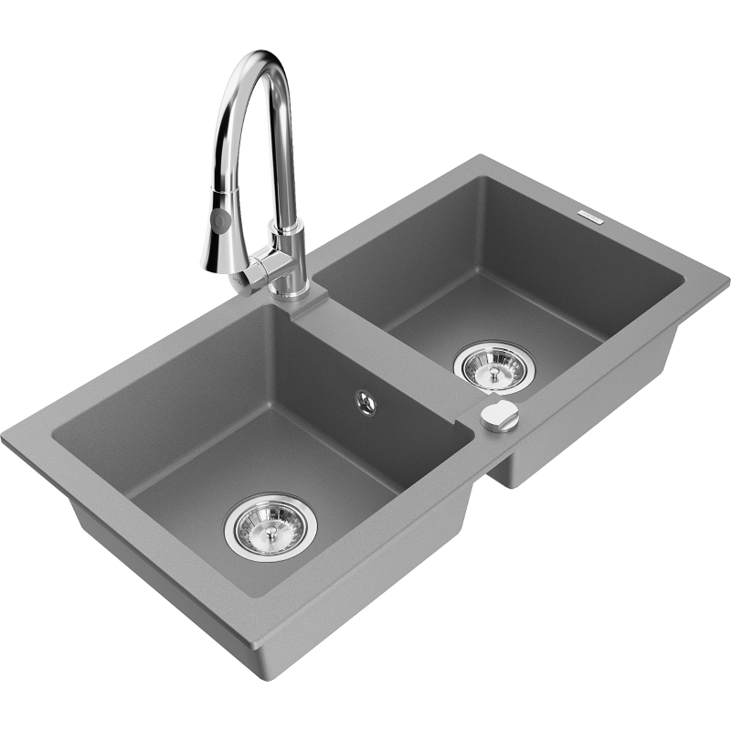 Mexen Mario granitdiskho med 2 fack med köksblandare Elia, grå - 6504-71-670101-00
