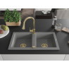 Mexen Mario fregadero de granito de 2 senos con grifo de cocina Elia, gris - 6504-71-670101-50