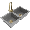 Mexen Mario fregadero de cocina de granito de 2 senos con grifo Elia, gris - 6504-71-670101-50