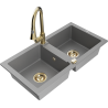 Mexen Mario granite double bowl kitchen sink with Elia faucet, gray - 6504-71-670101-50
